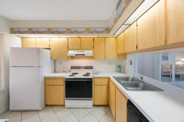 6357 Bahia Del Mar Blvd Unit 111, Saint Petersburg, FL 33715 - kitchen with a sink, under cabinet range hood, white appliances, and light countertops