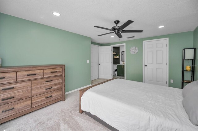 613 Valley Hill Dr, Brandon, FL 33510 - bedroom featuring recessed lighting, light carpet, a textured ceiling, a ceiling fan, and baseboards