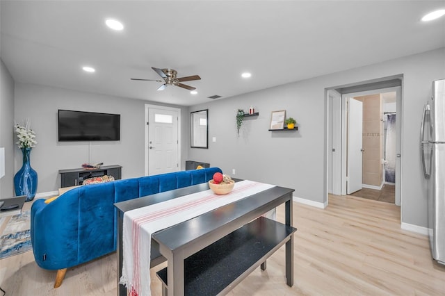 613 Valley Hill Dr, Brandon, FL 33510 - living room featuring recessed lighting, baseboards, ceiling fan, and light wood-style floors