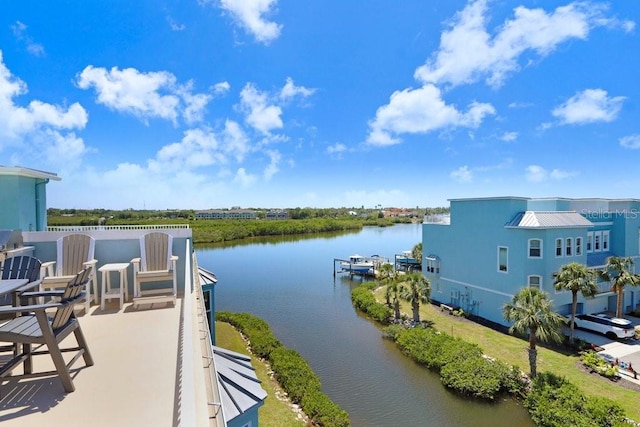 water view featuring a dock