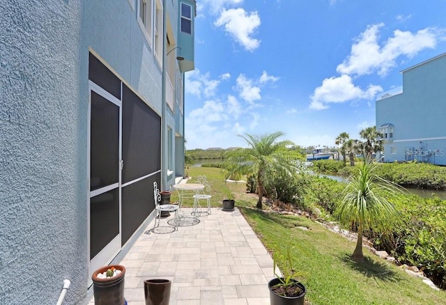 exterior space featuring a water view