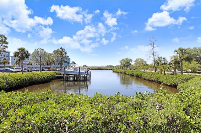 view of dock with a water view