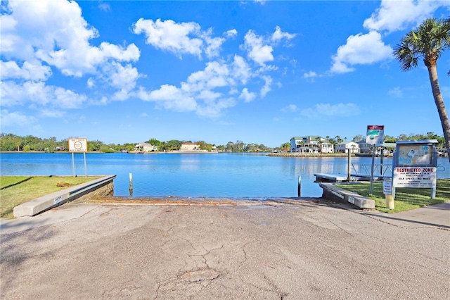view of dock with a water view