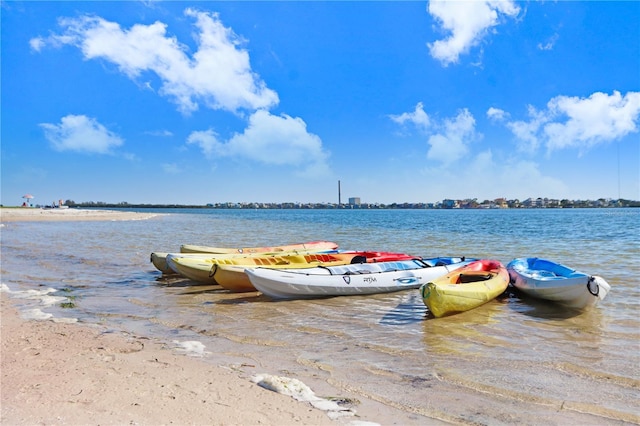 view of dock with a water view