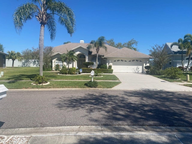 1695 Stable Trl, Palm Harbor, FL 34685 - view of front of home featuring concrete driveway, stucco siding, a front yard, and a garage