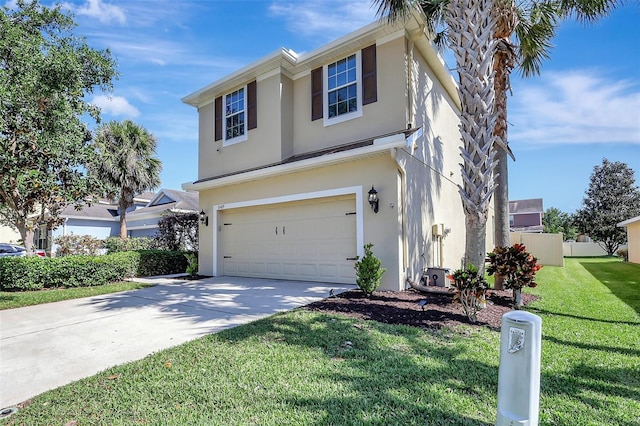17419 New Cross Cir, Lithia, FL 33547 - traditional-style home featuring stucco siding, a garage, a front yard, and concrete driveway