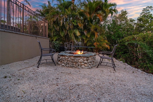 view of patio / terrace featuring a fire pit