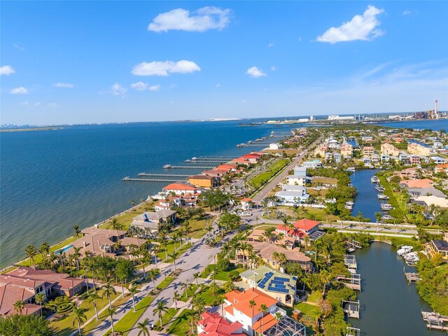 bird's eye view featuring a residential view and a water view