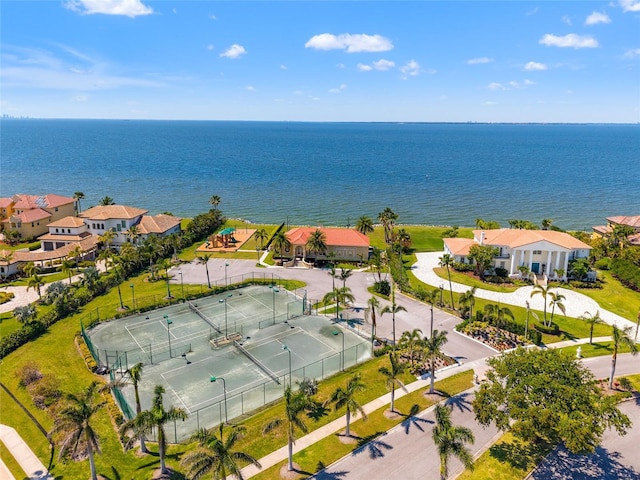 aerial view with a residential view and a water view