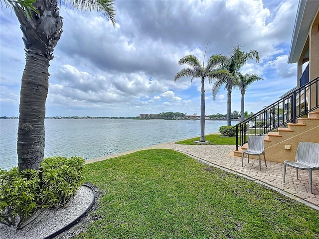 property view of water featuring stairs
