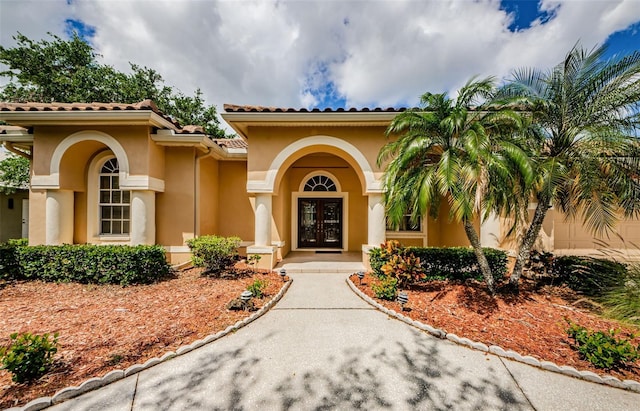 2042 Diamond Ct, Oldsmar, FL 34677 - property entrance featuring french doors and stucco siding