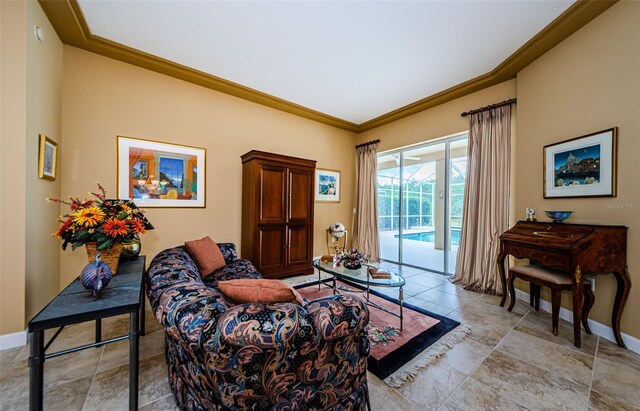 2042 Diamond Ct, Oldsmar, FL 34677 - living room featuring crown molding and baseboards
