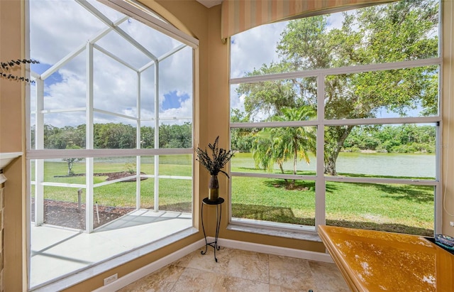2042 Diamond Ct, Oldsmar, FL 34677 - unfurnished sunroom featuring a water view