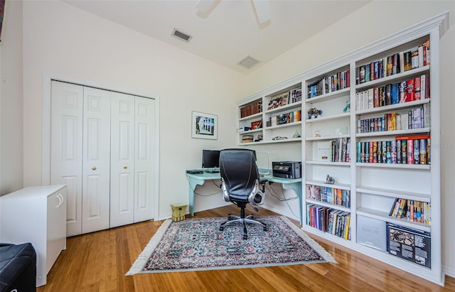 2042 Diamond Ct, Oldsmar, FL 34677 - office featuring wood finished floors, visible vents, and ceiling fan