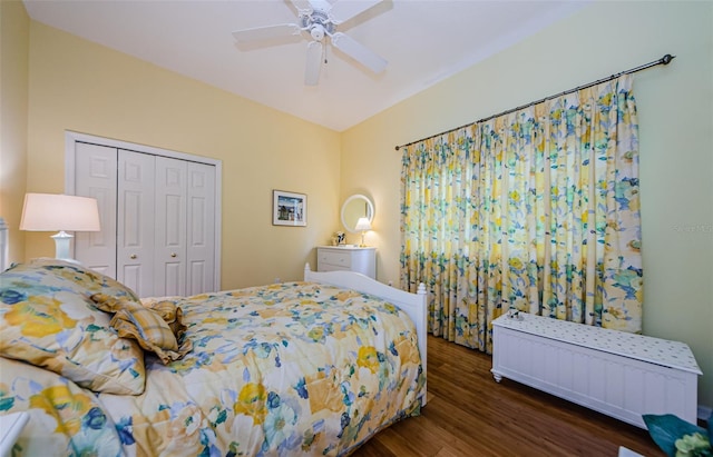 2042 Diamond Ct, Oldsmar, FL 34677 - bedroom with radiator, wood finished floors, a closet, and a ceiling fan