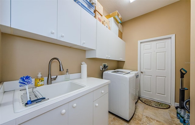2042 Diamond Ct, Oldsmar, FL 34677 - clothes washing area with washing machine and dryer, a sink, and cabinet space