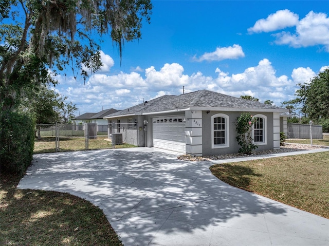 6917 Spumoni St, Sebring, FL 33872 - ranch-style home featuring stucco siding, an attached garage, driveway, cooling unit, and roof with shingles