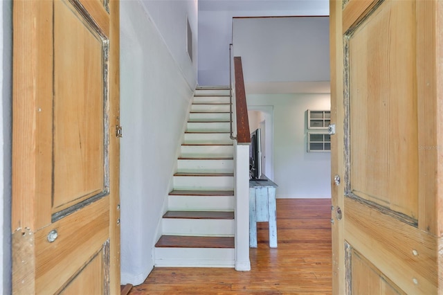10824 Palmetto St, Riverview, FL 33569 - stairway featuring wood finished floors and baseboards