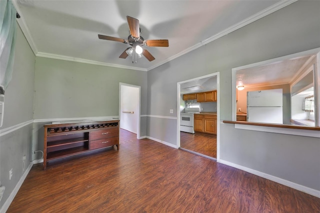 10824 Palmetto St, Riverview, FL 33569 - spare room featuring a ceiling fan, dark wood-style flooring, ornamental molding, and baseboards