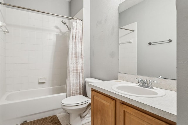 20606 Whitewood Way, Tampa, FL 33647 - full bathroom with toilet, vanity, shower / tub combo, tile patterned floors, and a textured wall