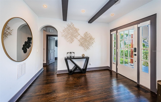 2536 Burlington Ave N, Saint Petersburg, FL 33713 - interior space featuring visible vents, baseboards, wood-type flooring, and beam ceiling