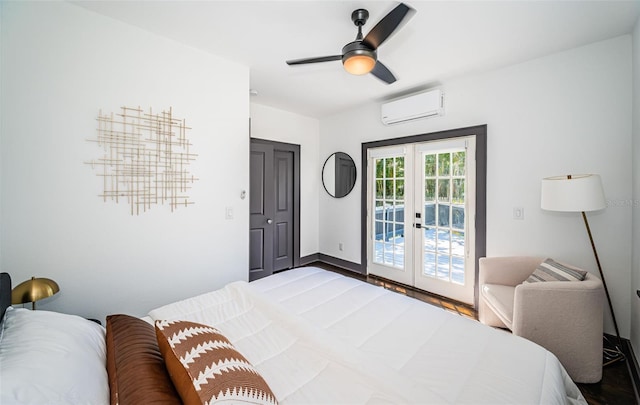2536 Burlington Ave N, Saint Petersburg, FL 33713 - bedroom with access to outside, a ceiling fan, a wall mounted AC, and french doors
