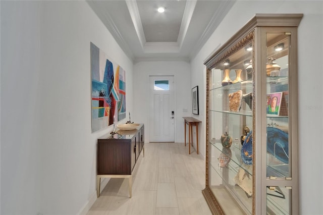 17583 Holly Well Ave, Wimauma, FL 33598 - corridor with crown molding and a sink