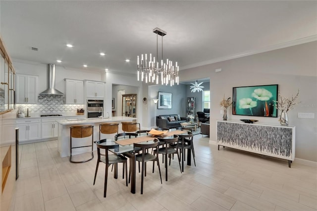 17583 Holly Well Ave, Wimauma, FL 33598 - dining room with visible vents, baseboards, recessed lighting, a notable chandelier, and ornamental molding