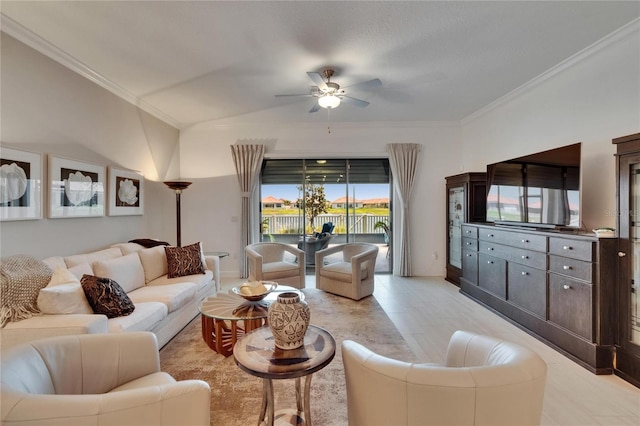 17583 Holly Well Ave, Wimauma, FL 33598 - living room with ornamental molding and ceiling fan