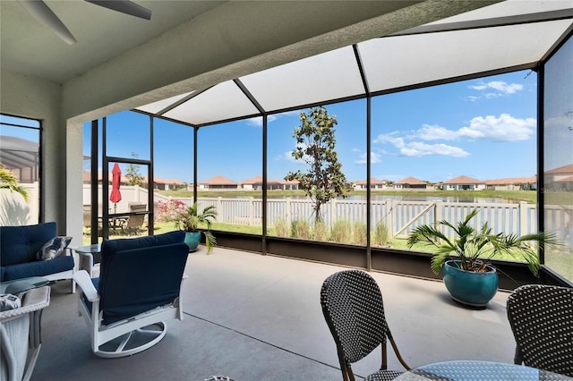 17583 Holly Well Ave, Wimauma, FL 33598 - sunroom / solarium with a residential view, an outdoor hangout area, a water view, and ceiling fan