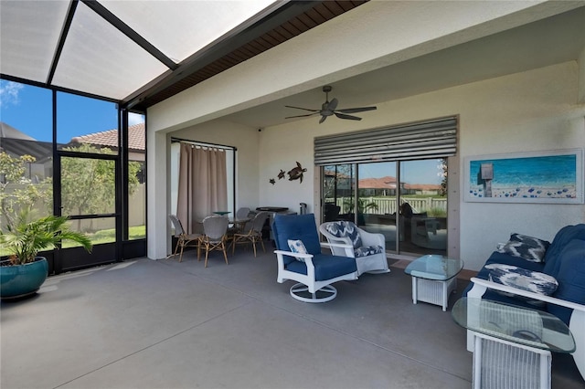17583 Holly Well Ave, Wimauma, FL 33598 - sunroom / solarium featuring outdoor dining space and ceiling fan