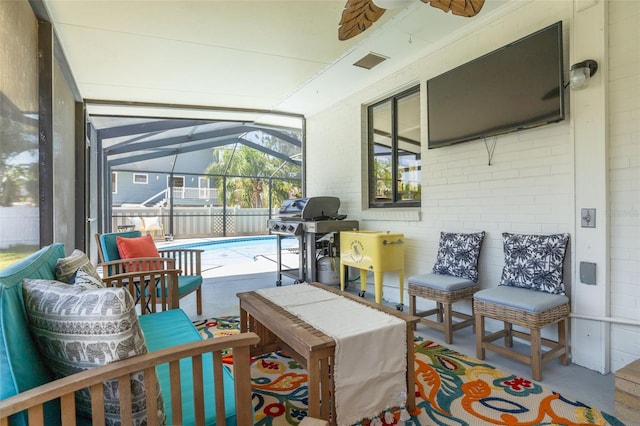 225 Cevera Dr, Dunedin, FL 34698 - sunroom / solarium with visible vents and ceiling fan
