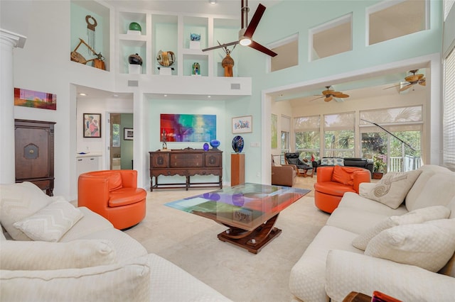 2613 59th St S, Gulfport, FL 33707 - living area with a high ceiling and ceiling fan