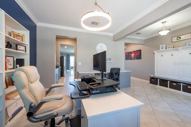 13639 Ashlar Slate Pl, Riverview, FL 33579 - office with crown molding, light tile patterned floors, and baseboards