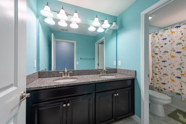 13639 Ashlar Slate Pl, Riverview, FL 33579 - full bathroom featuring double vanity, toilet, and a shower with shower curtain