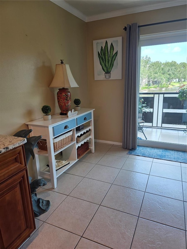 6190 80th St N Unit 204, Saint Petersburg, FL 33709 - doorway to outside with light tile patterned floors and ornamental molding