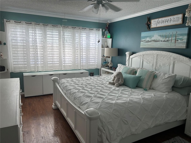 6190 80th St N Unit 204, Saint Petersburg, FL 33709 - bedroom featuring dark wood-style floors, a textured ceiling, crown molding, and ceiling fan