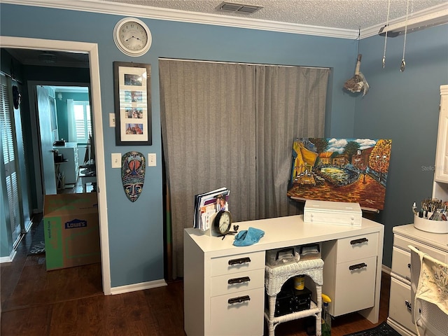 6190 80th St N Unit 204, Saint Petersburg, FL 33709 - home office with dark wood-type flooring, crown molding, and a textured ceiling