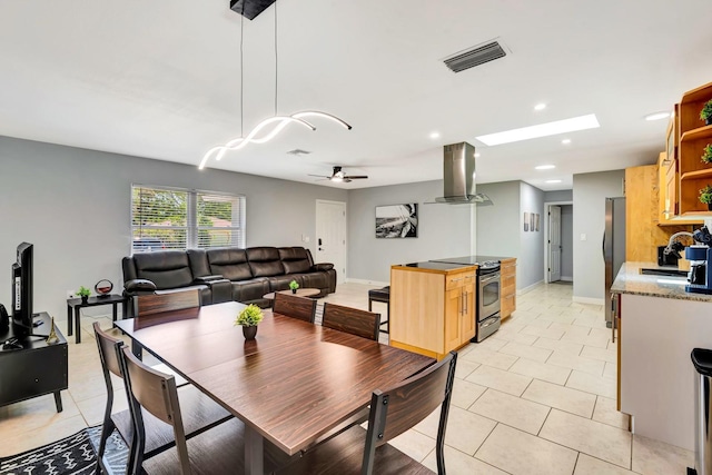 3044 Golden Rain Dr, Sarasota, FL 34232 - dining room featuring visible vents, ceiling fan, recessed lighting, and light tile patterned flooring