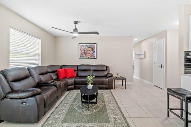 5519 Homewood Dr, Sarasota, FL 34232 - living room with ceiling fan, baseboards, light tile patterned floors, and recessed lighting