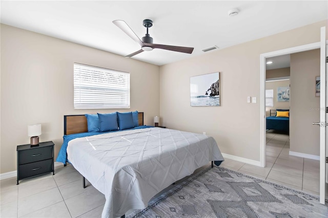 5519 Homewood Dr, Sarasota, FL 34232 - bedroom with ceiling fan, light tile patterned floors, baseboards, and visible vents
