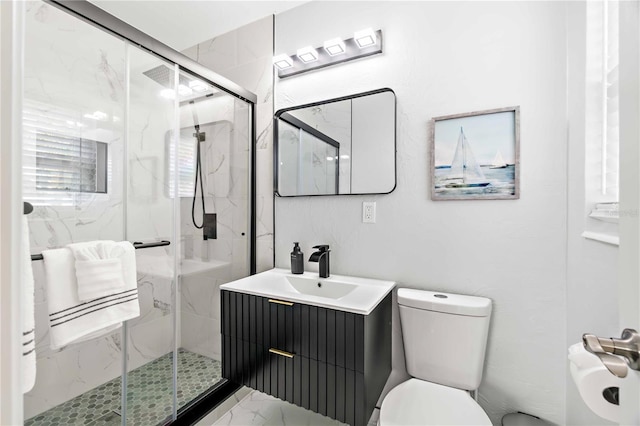5519 Homewood Dr, Sarasota, FL 34232 - full bath featuring vanity, marble finish floor, toilet, and a marble finish shower