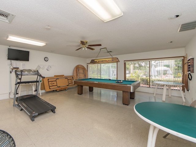 2555 Royal Pines Cir Unit A, Clearwater, FL 33763 - recreation room with a textured ceiling, billiards table, and ceiling fan