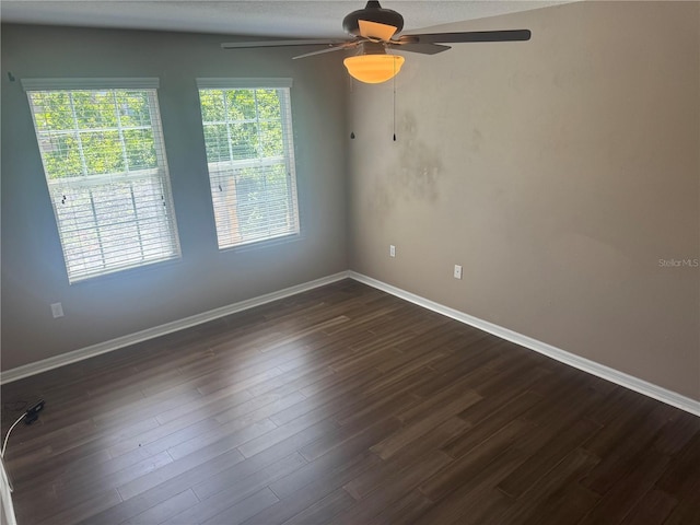 778 Spring Flowers Trl, Brandon, FL 33511 - unfurnished room with baseboards, ceiling fan, and dark wood finished floors