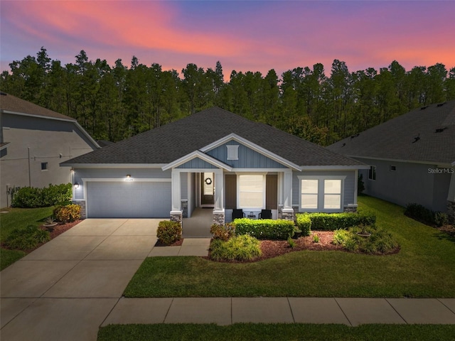 15329 Renaissance Ave, Odessa, FL 33556 - ranch-style home with an attached garage, a porch, a front yard, and concrete driveway