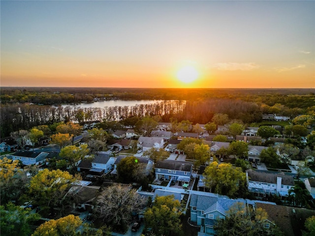 16819 Stanza Ct, Tampa, FL 33624 - aerial view at dusk featuring a residential view, a water view, and a forest view