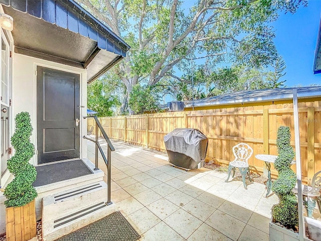 1600 Pasadena Dr, Dunedin, FL 34698 - fenced backyard featuring a patio and area for grilling