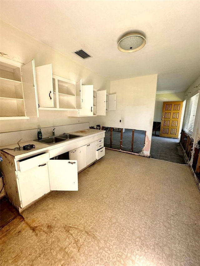 318 Banana St, Tarpon Springs, FL 34689 - kitchen featuring visible vents, a sink, white cabinetry, open shelves, and light countertops