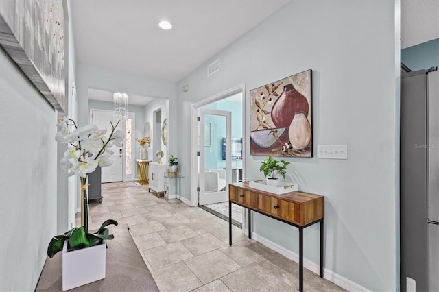 10514 Scenic Hollow Dr, Riverview, FL 33578 - corridor with baseboards, a chandelier, and recessed lighting