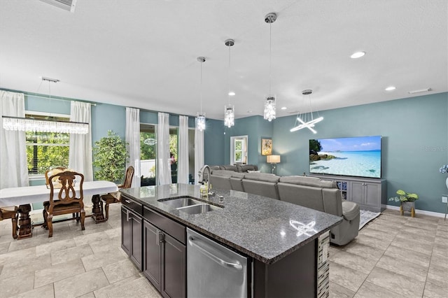 10514 Scenic Hollow Dr, Riverview, FL 33578 - kitchen featuring a sink, recessed lighting, plenty of natural light, dishwasher, and a chandelier